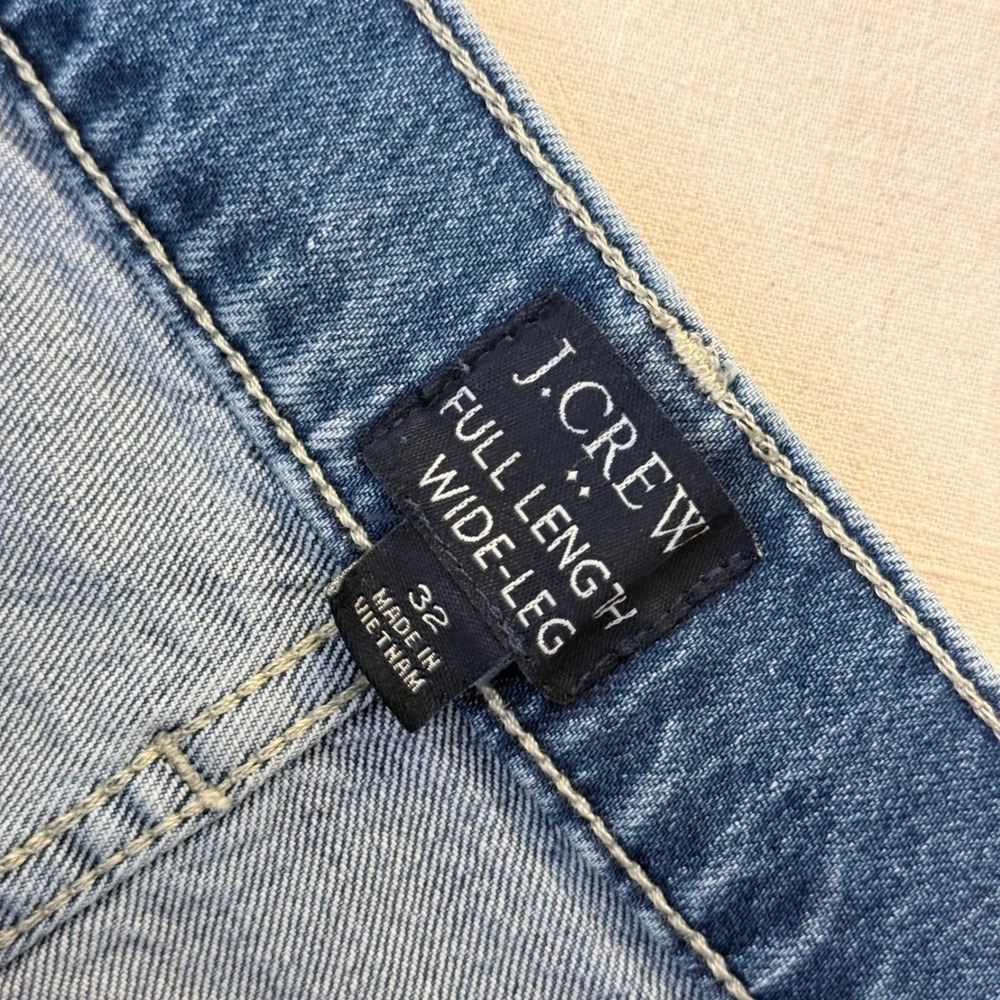 J.Crew Full Length Wide-Leg Jeans Medium Wash Raw Hem 32 High Rise Patch Pocket - Picture 4 of 9